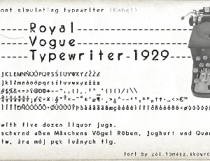 zai Royal Vogue Typewriter 1929 font